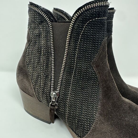Sesto Meucci Womens Ankle Boots 39 Brown Suede Leather Woven Vero Cuoio Italy - Picture 6 of 16